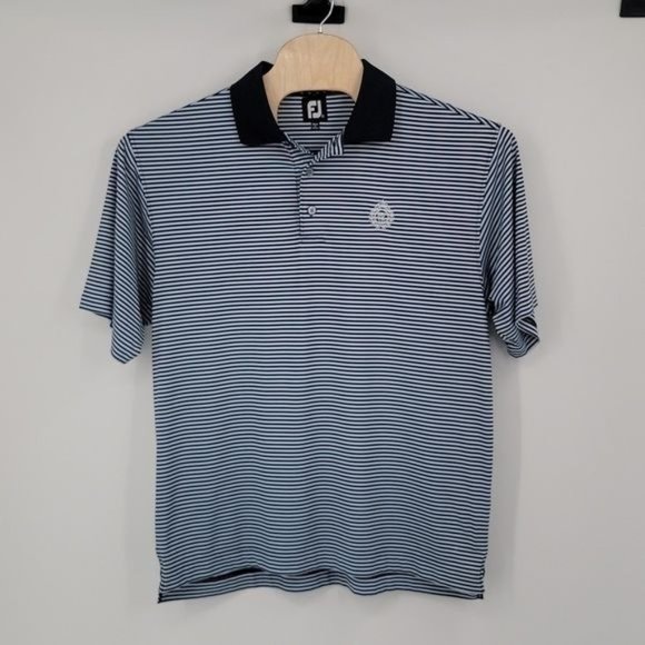 FootJoy Men's Large Blue Striped Polo Shirt - Picture 2 of 7